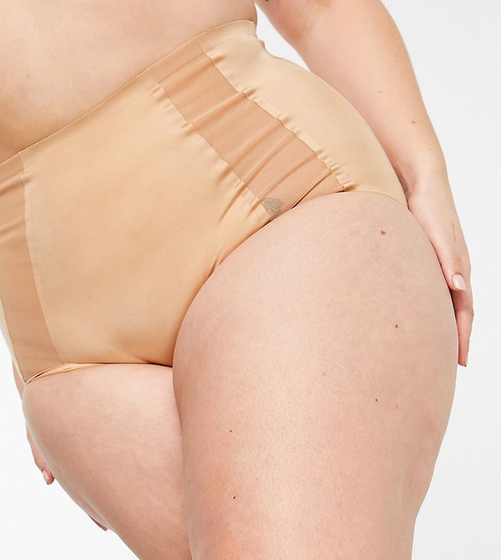 Asos Design Curve Smoothing High Waist Knicker In Beige-neutral