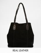 Asos Suede Shopper Bag With Plaited Strap - Black