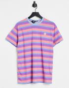 Daisy Street Relaxed T-shirt In Retro Stripe With Daisy Embroidery-pink