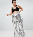 Lasula Plus Sequin Flared Pants In Silver