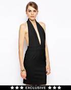 Solace London Elora Mini Dress With Plunge Neck And Low Back - Black