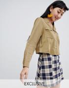 Monki Button Detail Utility Shirt In Beige-green