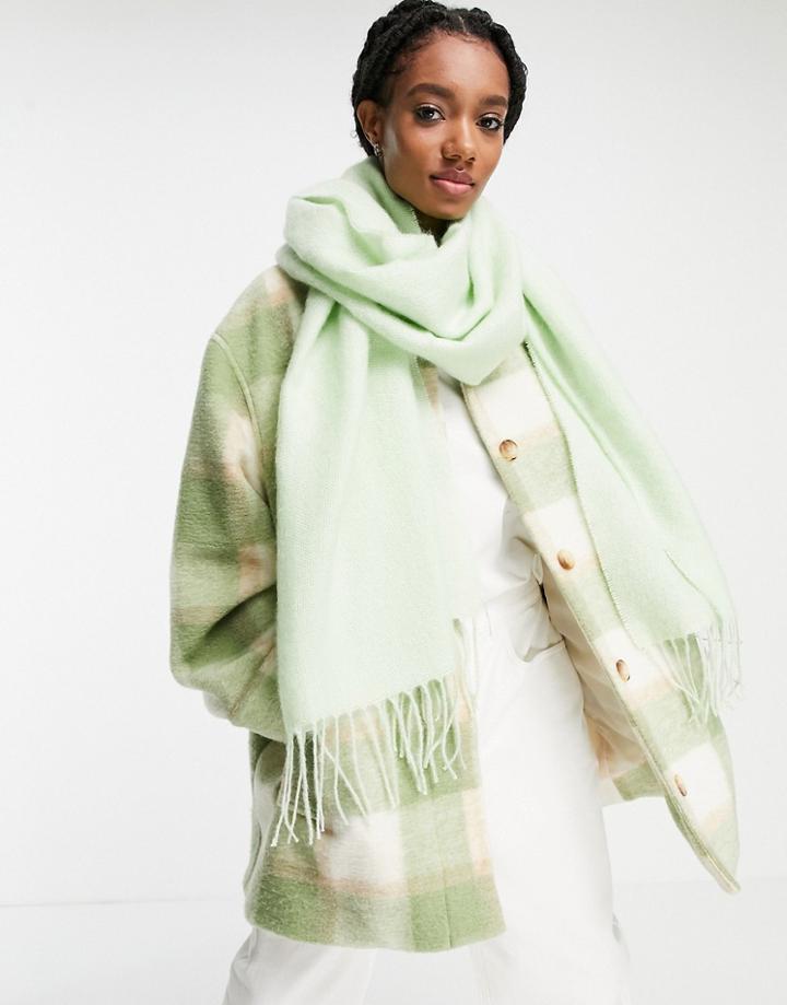 Asos Design Supersoft Long Woven Scarf With Tassels In Ice Green