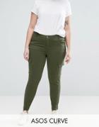 Asos Curve Lisbon Mid Rise Jean In Khaki With Pockets - Green