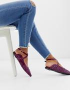 Asos Design Legacy Pointed Ballet Flats In Pink Hounds Tooth-multi