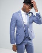 Noose & Monkey Super Skinny Wedding Suit Jacket With Double Piping - Blue