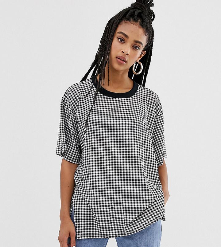 Daisy Street Oversized T-shirt In Gingham - Black