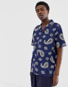 Lacoste L!ve Short Sleeve Revere Collar Printed Shirt In Navy