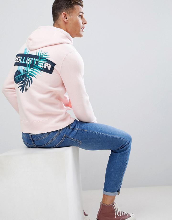 Hollister Back Print Solid Hoodie In Pink - Pink