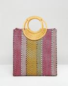 Asos Design Stripe Straw Mini Shopper Bag With Bamboo Handle - Multi