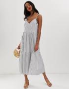Asos Design Tiered Cami Maxi Dress In Mono Stripe - Multi