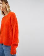 Asos Sweater In Fluffy Cable In Wide Sleeve - Orange