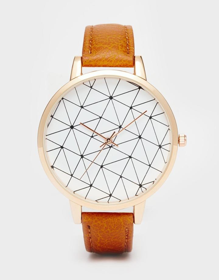 Asos Grid Print Watch - Tan