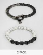 Icon Brand Skull & Marble Beaded Bracelets In 2 Pack - Black