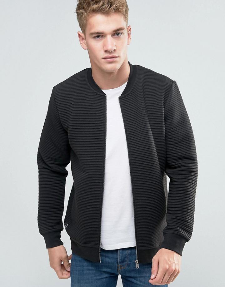 Threadbare Quilted Zip Thru Bomber Sweater - Black