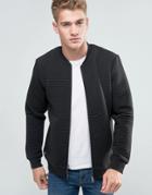 Threadbare Quilted Zip Thru Bomber Sweater - Black