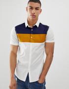 Asos Design Skinny Fit Cut & Sew Poplin Shirt In Mustard & Navy - White