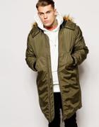 Asos Bomber Parka Jacket 2 In 1 With Removable Hood - Olive