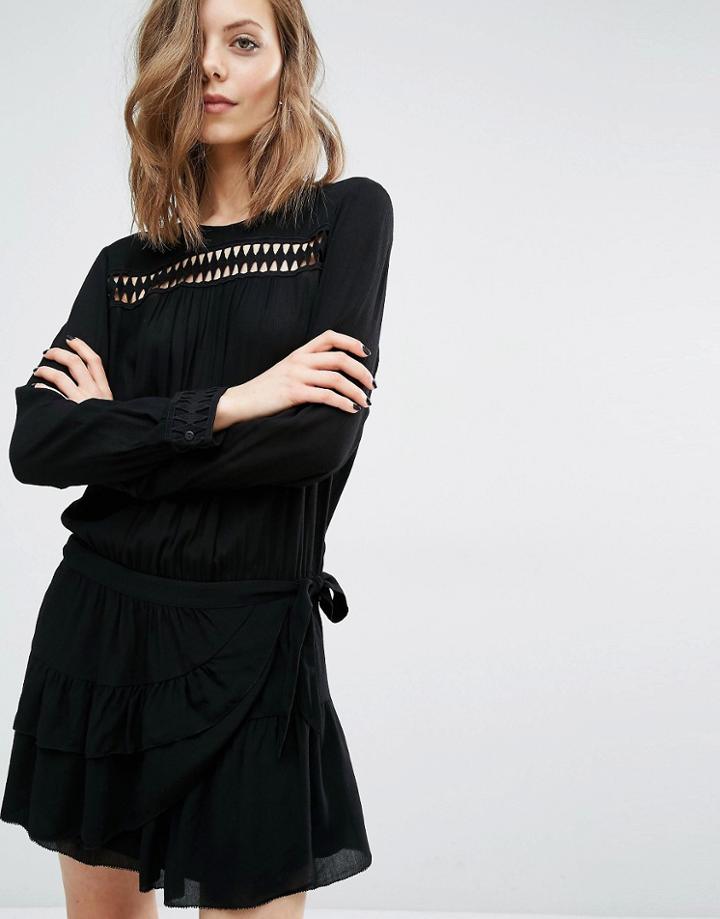 Ba & Sh Joli Dress With Wrap Skirt And Cut Work - Black