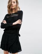 Ba & Sh Joli Dress With Wrap Skirt And Cut Work - Black