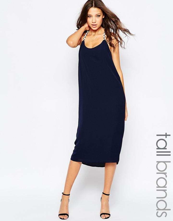 Y.a.s Tall Braided Strap Clean Midi Dress - Navy Blazer