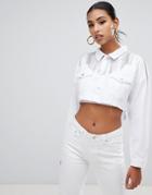 In The Style Cropped Dazzle Fringe Oversized Denim Jacket - White
