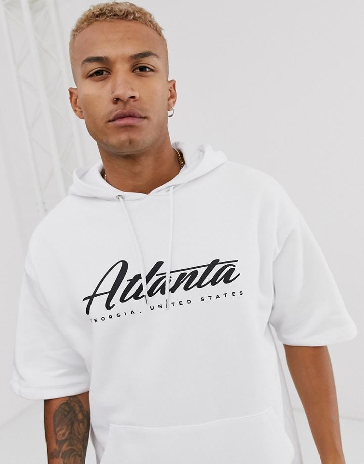 Asos Design Short Sleeve Oversized Hoodie In White With City Print