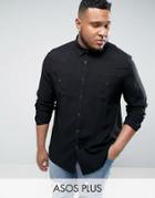 Asos Plus Regular Fit Viscose Western Shirt In Black - Black