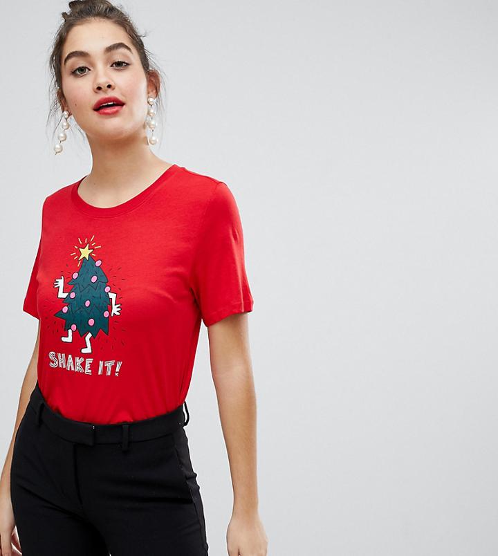 Monki Dancing Xmas Tree T-shirt In Red - Red