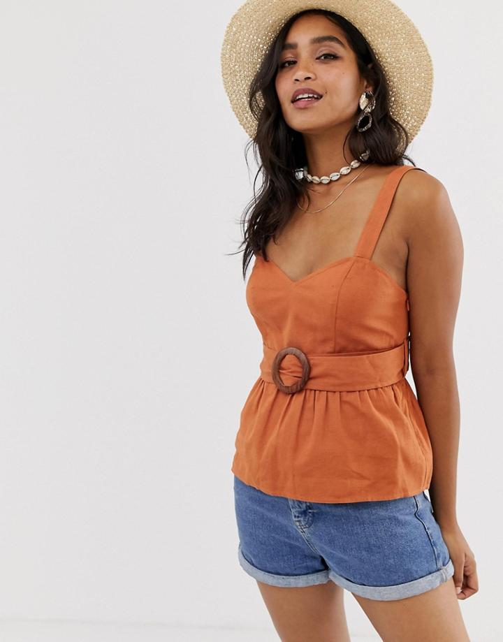 Asos Design Belted Sun Top With Peplum-black