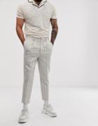 Asos Design Tapered Crop Smart Pants In Off White Wool Mix Stripe