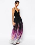 Asos Maxi Skirt In Smudged Ombre Print - Multi
