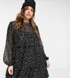 Asos Design Curve Tiered Mini Smock Dress In Black Metallic Star