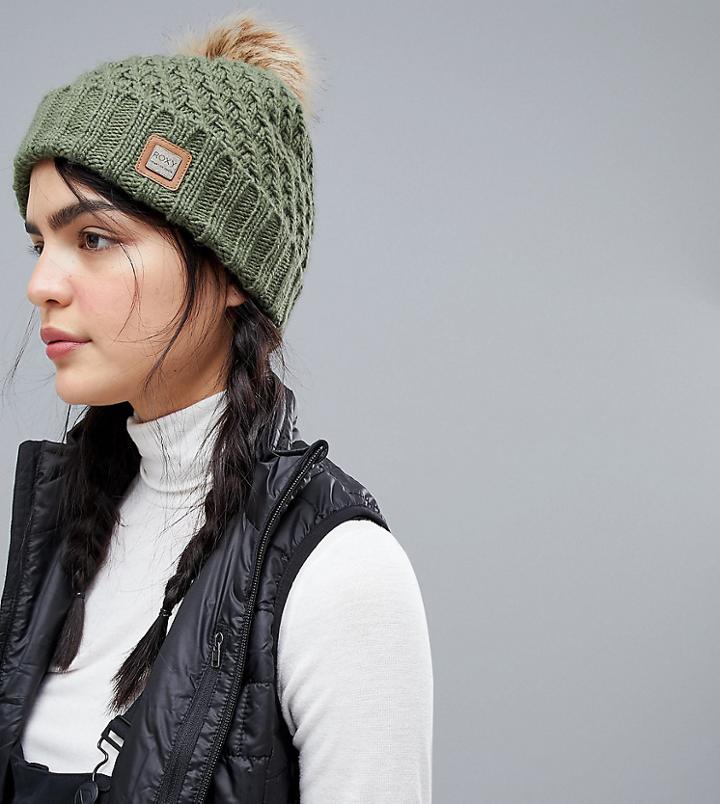 Roxy Blizzard Beanie Hat In Green - Green