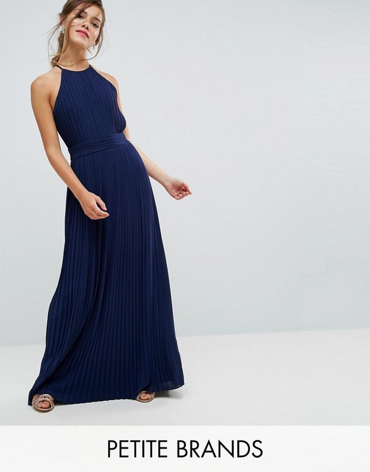 Tfnc Petite Wedding High Neck Pleated Maxi Dress - Navy