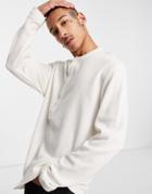 Asos Design Long Sleeve Cozy Waffle Grandad T-shirt With Wide Sleeves In Off-white-neutral