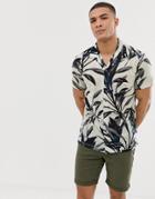 Burton Menswear Revere Collar Shirt With Leaf Print In White - White