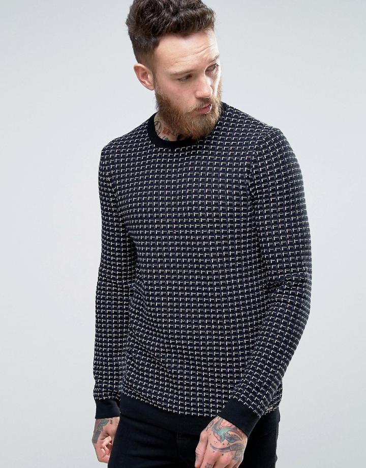 Hugo By Hugo Boss Srid Sweater Grid Knit In Navy/black - Navy