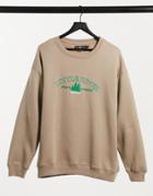 Daisy Street Oversized Sweatshirt With Vintage River Embroidery-brown