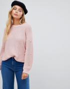 Only Mella Pearl Sleeve Sweater - Pink