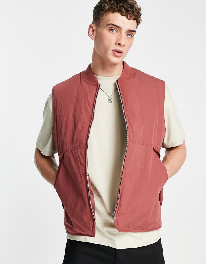 Asos Design Quilted Vest In Rust-brown