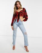 Femme Luxe Off-shoulder Top In Red Floral-multi