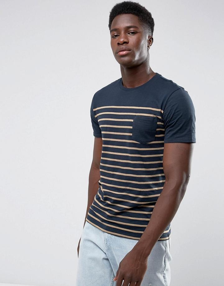 Mango Man Striped T-shirt In Navy And Orange - Multi