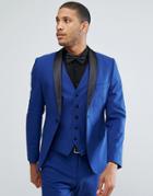 Selected Homme Skinny Tuxedo Suit Jacket With Satin Lapel - Blue