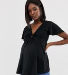 Asos Design Maternity Top With Angel Sleeve And Ring Detail-black