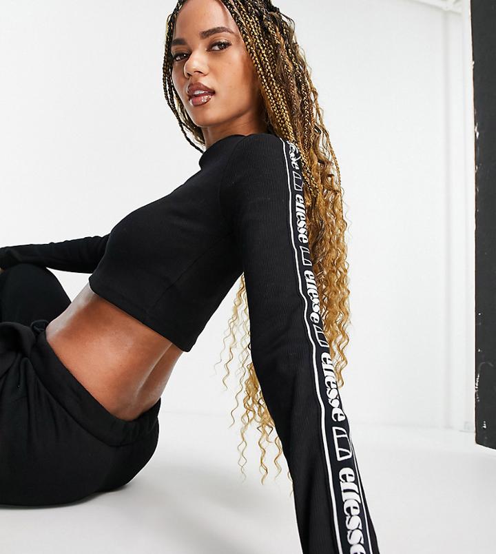 Ellesse Ribbed Crop Top With Taping In Black