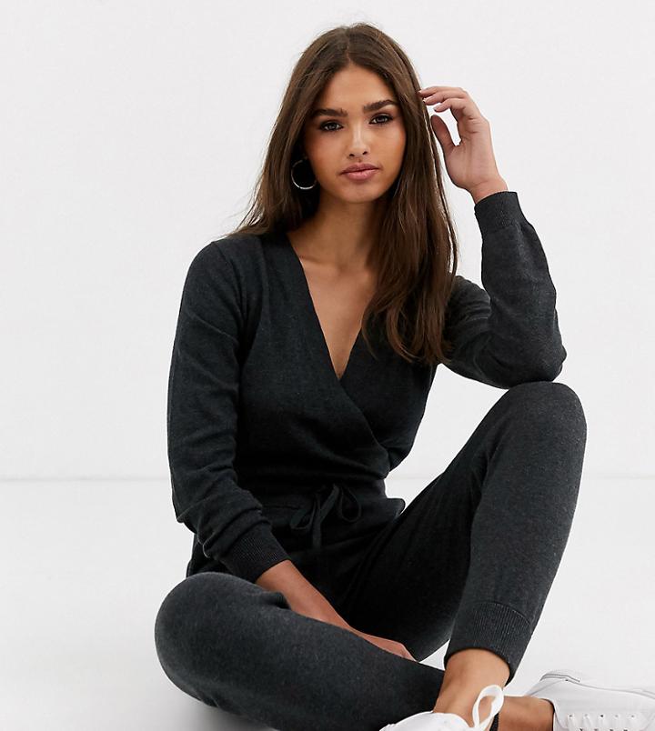 Micha Lounge Luxe Knitted Jumpsuit With Wrap Front-gray