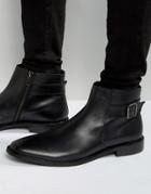 Dune Chelsea Buckle Boots In Black Leather - Black