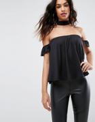 Asos Off Shoulder Top With Choker Neck - Black