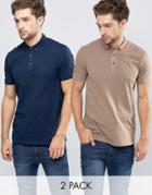 Asos Pique Polo 2 Pack In Navy And Beige Save 17%